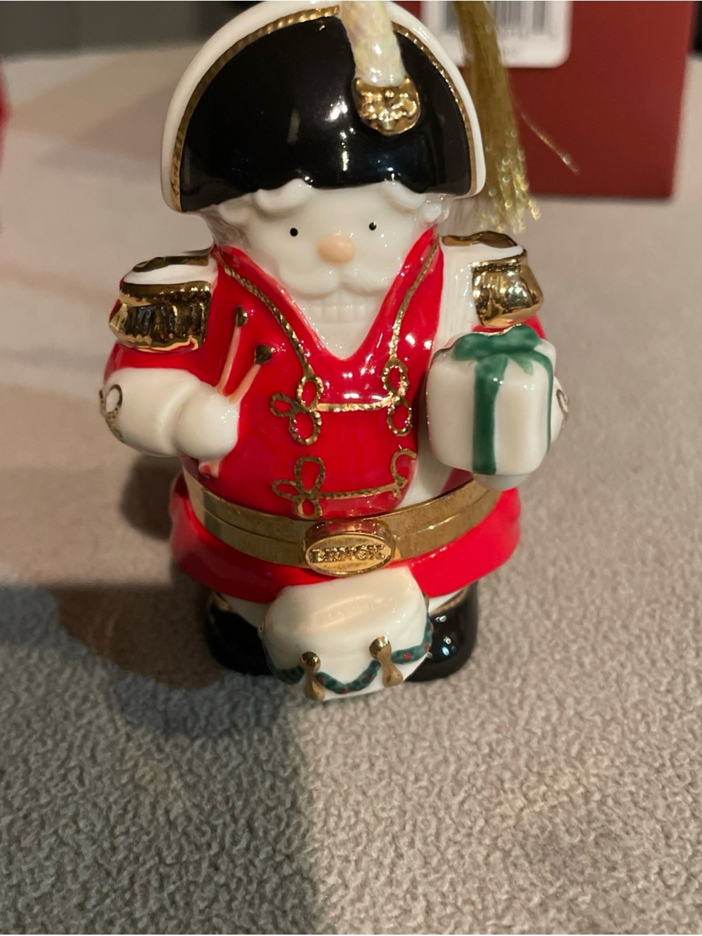 VTG Lenox Ceramic Christmas Ornament Marching Monarch Trinket Box 3" Santa